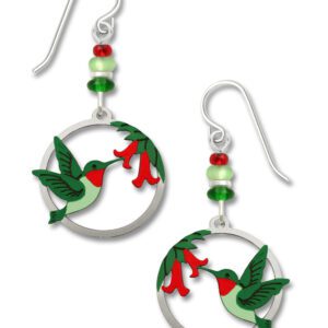 Left Hand Studios Hummingbird in Circle with Flower Earrings