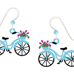 Blue Bike with Flower Basket Earrings