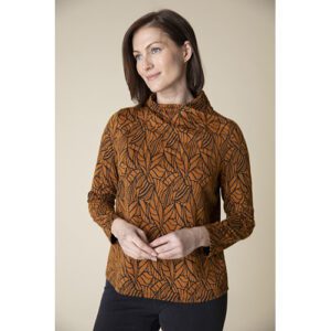 Falling Leaves Jacquard Wrap Neck Top 134 42323 Ginger 1.jpg