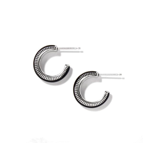 Interlok Noir Small Hoop Earrings Black Silver Ja9898 2 .jpg