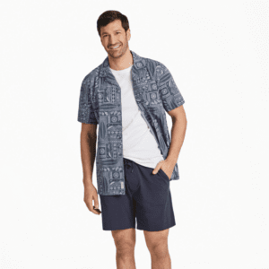 Mens Beach Woodblock Pattern Camp Shirt 108776 Stone Blue.png