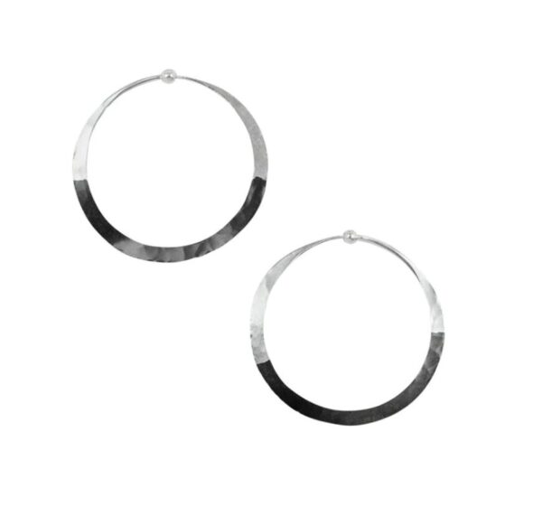 Rhodium Dipped Hammered Hoops Medium Silver 70581.jpg