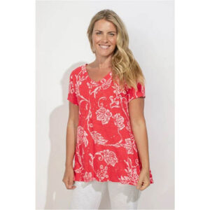 Stemped Scroll Pieced V Neck Tunic Red 12822.jpg
