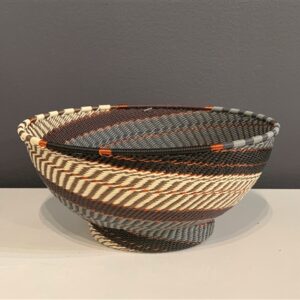 Telephone Wire Large Round Bowl With Base Grey Mist TW GM 20RB.jpg