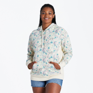 Womens Botanical Butterfly Pattern Simply True Fleece Hoodie 108051 Putty White.png