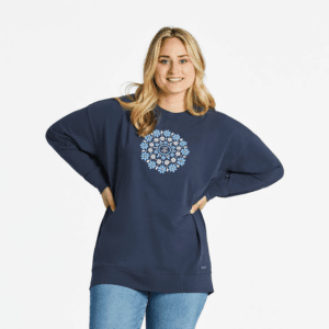 Womens Daisies Mandala CrusherFLEX Oversized Crew 115229 Inkwell Blue.png