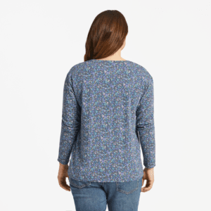 Womens Ditsy Floral Pattern LongSleeve CrusherLITE Easy Vee 120259 Darkest Blue 1.png