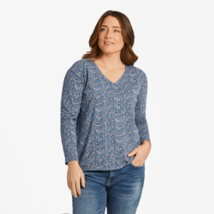 Womens Ditsy Floral Pattern LongSleeve CrusherLITE Easy Vee 120259 Darkest Blue.png