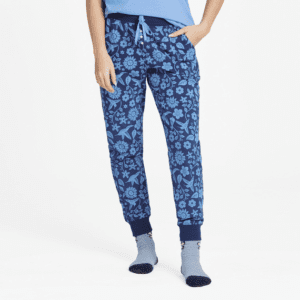 Womens Hummingbird Woodblock Pattern Snuggle Up Sleep Jogger 99681 Darkest Blue.png