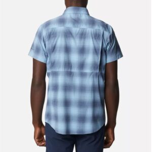 Columbia Sportswear Mens Newton Ridge Plaid Short Sleeve Shirt Jet Stream 2030701.1 Borrego Outfitters