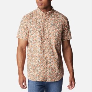 Columbia Sportswear Mens Rapid Rivers Printed Short Sleeve Shirt Peach Blossom Mini Biscuc 1768931 Borrego Outfitters