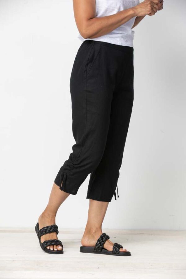 Habitat Linen Cotton Ruched Capri 41563 Black Borrego Outfitters