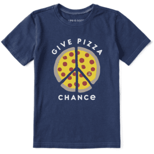 Life Is Good Kids Give Pizza Chance Short Sleeve Crusher Tee Darkest Blue 89771 Borrego Outfitters