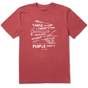 Life Is Good Mens Dont Interrupt Tools Short Sleeve CrusherLITE Tee Faded Red 89855 Borrego Outfitters