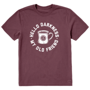 Life Is Good Mens Hello Darkness My Old Friend Short Sleeve Crusher Tee Mahogany Brown 89541 Borrego Outfitters