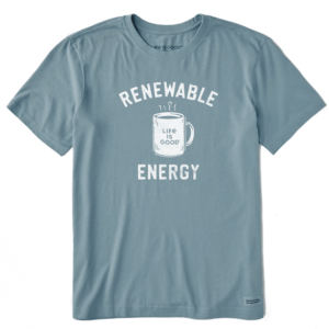 Life Is Good Mens Renewable Energy Mug Short Sleeve CrusherLITE Tee Smoky Blue 89865 Borrego Outfitters