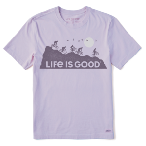 Life Is Good Mens Ride On And On Short Sleeve CrusherLITE Tee Lilac Purple 77875 Borrego Outfitters