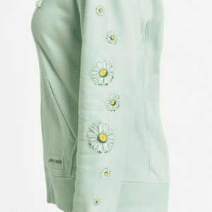 Life Is Good Womens Falling Daisies Simply True Fleece Zip Hoodie Sage Green 89625.3 Borrego Outfitters