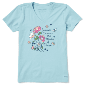 Life Is Good Womens Sweet Dreams Wildflowers Short Sleeve CrusherLITE Vee Beach Blue 89432 Borrego Outfitters