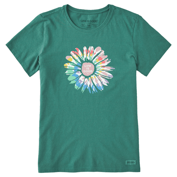 Life Is Good Womens Tie Dye Daisy Short Sleeve Crusherlite Tee Spruce Green 89389 Borrego Outfitters 3.png