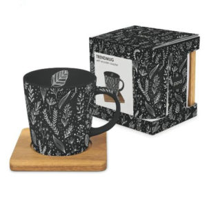Paper Products Designs Pure Leaflets Black Gift Boxed Mug With Coaster 54685 Borrego Outfitters