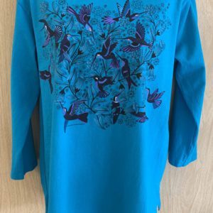 Sabaku Artwear 3 4 Sleeve Bouquet Hummingbirds Deep Turquoise Small 14547 2 Borrego Outfitters